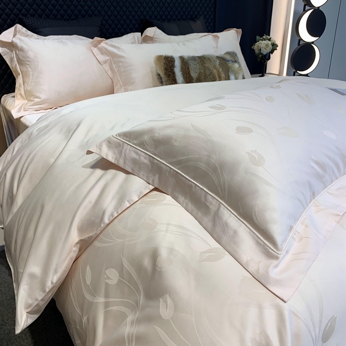 91家纺网 家纺一手货源 找家纺 莱豫 2025新款100支新疆阿克苏长绒棉提花四件套 郁金香玉