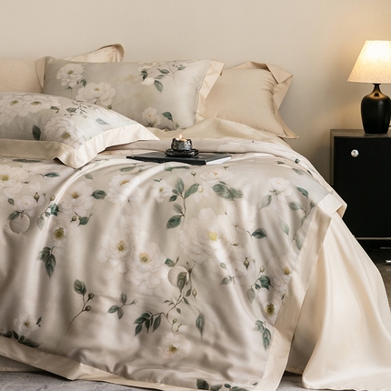 立奥被业 2025年新款100%莱赛尔夏被莱赛尔夏被四件套天丝夏凉被 木兰花-金