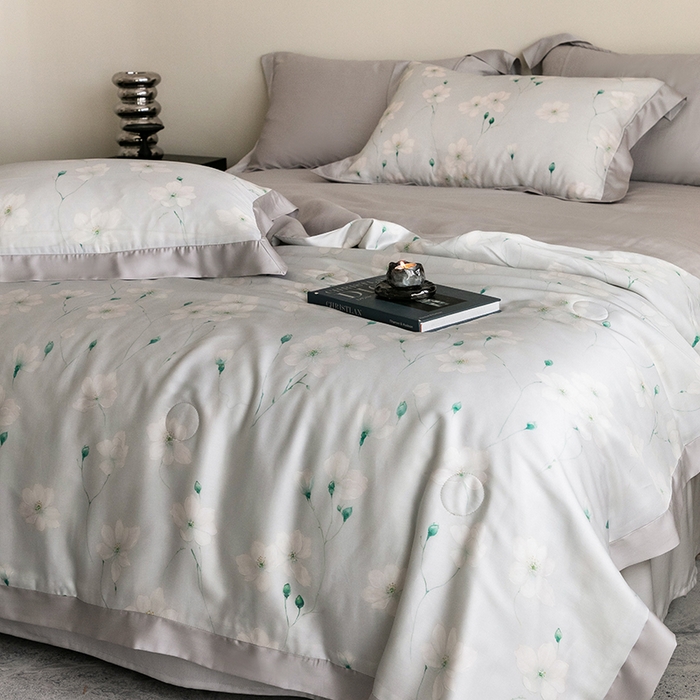 91家纺网 家纺一手货源 找家纺 立奥被业 2025年新款100%莱赛尔夏被莱赛尔夏被四件套天丝夏凉被 沁语-灰