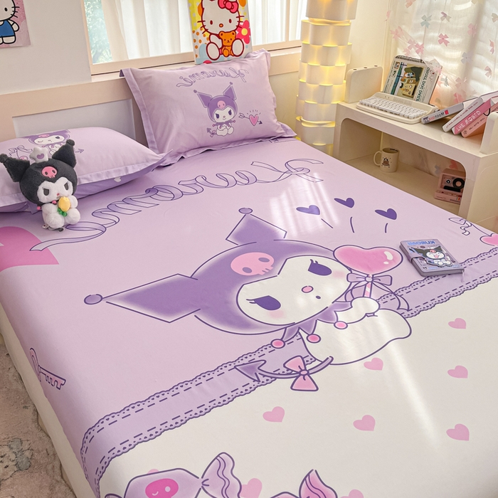 91家纺网 家纺一手货源 找家纺 博雅 2025新款三丽鸥全棉大版床笠-第二批 气球库洛米