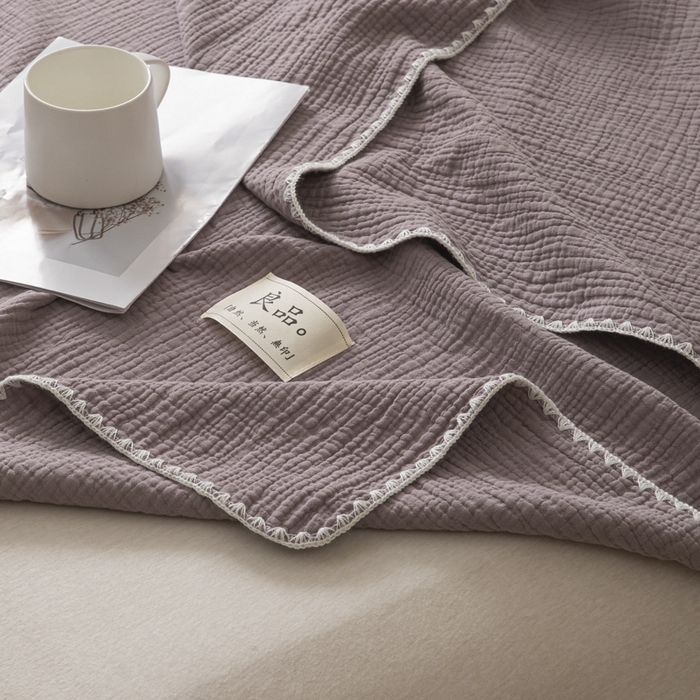 91家纺网 家纺一手货源 找家纺 博雅 2025新款全棉五层纱多功能盖毯 芋泥紫
