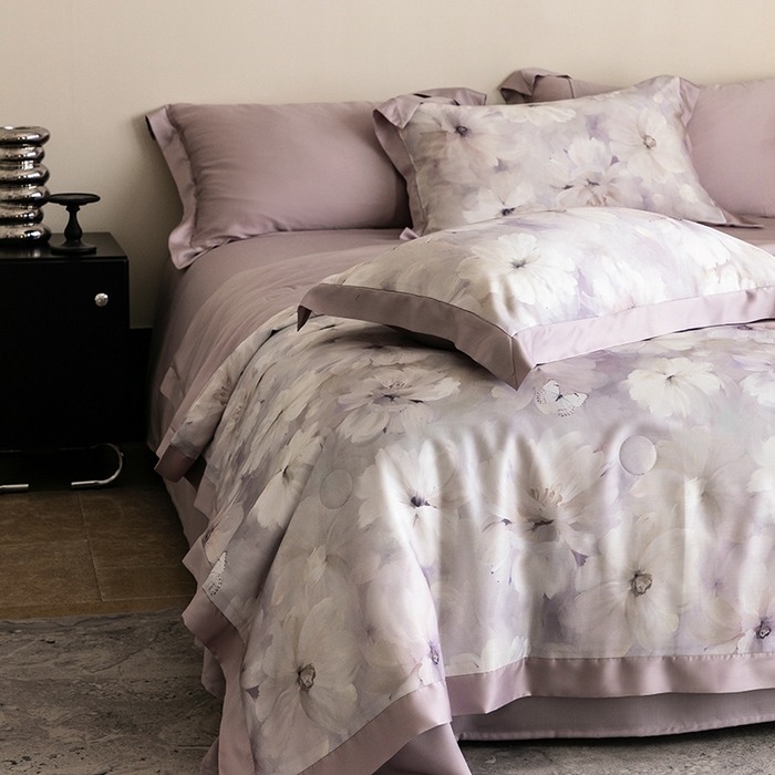 91家纺网 家纺一手货源 找家纺 立奥被业 2025年新款100%莱赛尔夏被莱赛尔夏被四件套天丝夏凉被 邂逅-紫