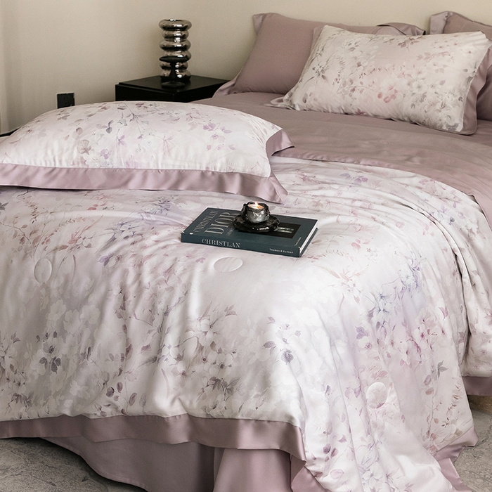 91家纺网 家纺一手货源 找家纺 立奥被业 2025年新款100%莱赛尔夏被莱赛尔夏被四件套天丝夏凉被 繁希-紫