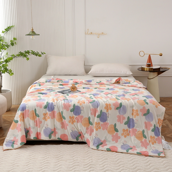 91家纺网 家纺一手货源 找家纺 薇玛仕 2025新款A类牛奶丝针织棉印花大豆夏凉被空调被儿童被 兔桃桃