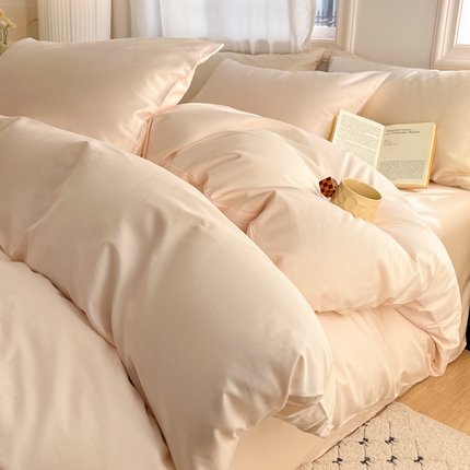 耀悦家纺 2025新款A类纯棉60支拼色四件套 灵动白桃