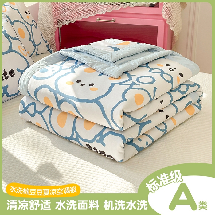 91家纺网 家纺一手货源 找家纺 恒畅 2025新款A类水洗棉印花豆豆被抗菌夏被夏凉被空调被 晚安兔兔