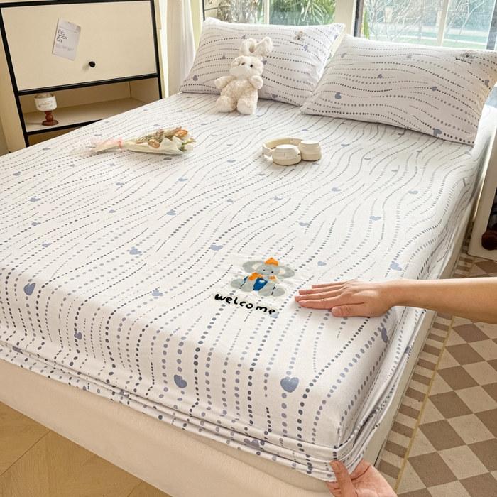 91家纺网 家纺一手货源 找家纺 博雅 2025新款全棉老粗布烫画床笠系列 心动-调皮象