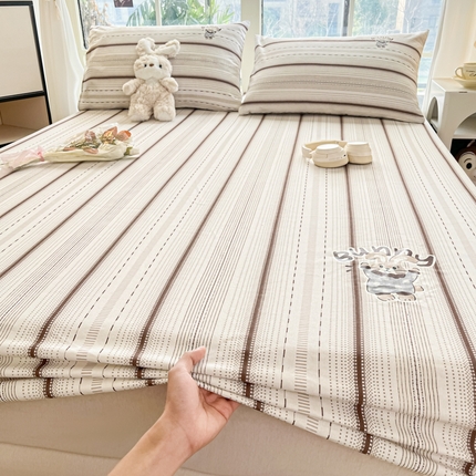博雅 2025新款全棉老粗布烫画床笠系列 条纹-Bunny兔