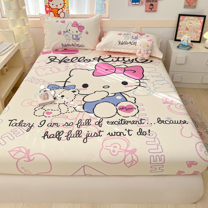 91家纺网 家纺一手货源 找家纺 博雅 2025新款三丽鸥全棉大版床笠-第二批 漫画KT猫