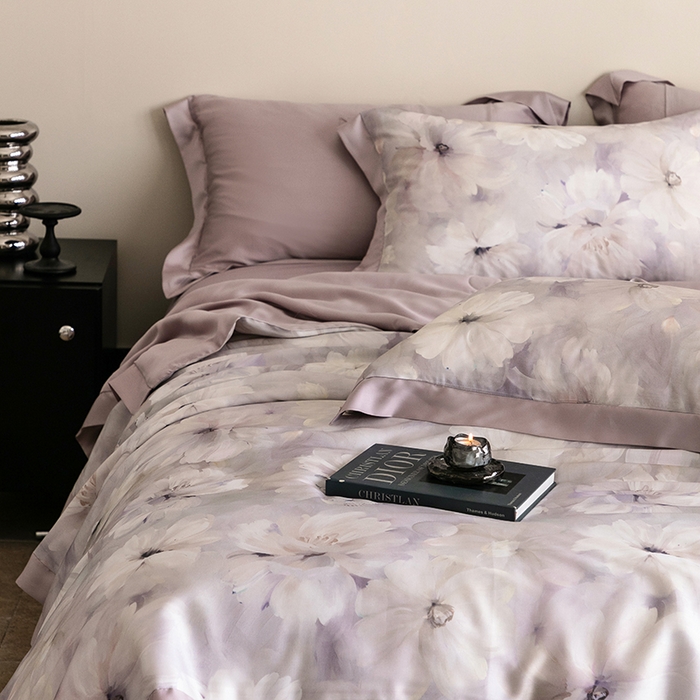 91家纺网 家纺一手货源 找家纺 立奥被业 2025年新款100%莱赛尔夏被莱赛尔夏被四件套天丝夏凉被 邂逅-紫