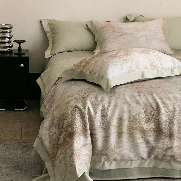 91家纺网 家纺一手货源 找家纺 立奥被业 2025年新款100%莱赛尔夏被莱赛尔夏被四件套天丝夏凉被 墨屿-绿