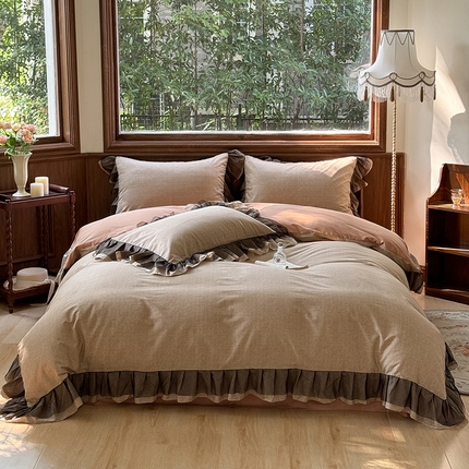 91家纺网 家纺一手货源 找家纺 TT.one 塔塔家居 2025新款全棉法式浪漫双层花边四件套-森野系列 梦语