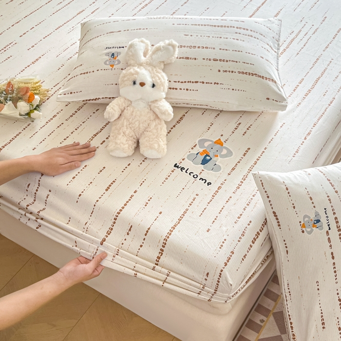 91家纺网 家纺一手货源 找家纺 博雅 2025新款全棉老粗布烫画床笠系列 纹理-调皮象