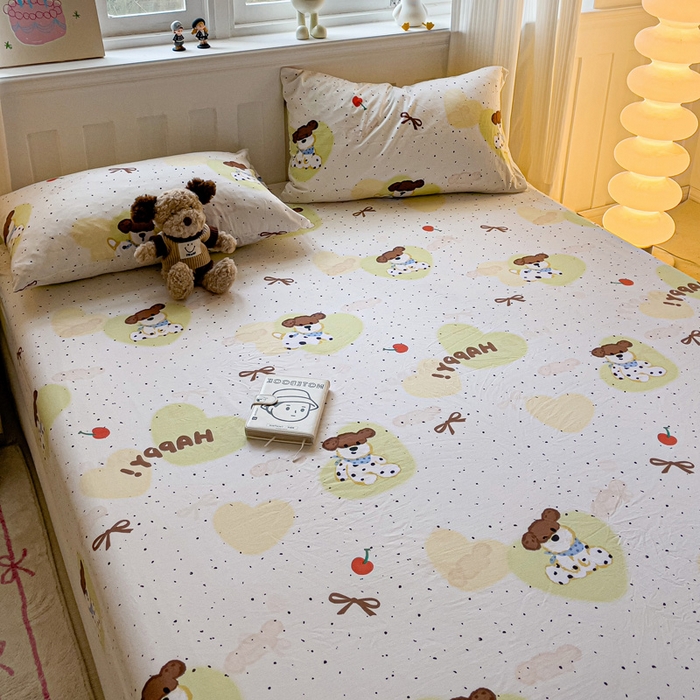 91家纺网 家纺一手货源 找家纺 仟人梦2025新款水洗棉印花床笠 快乐狗狗