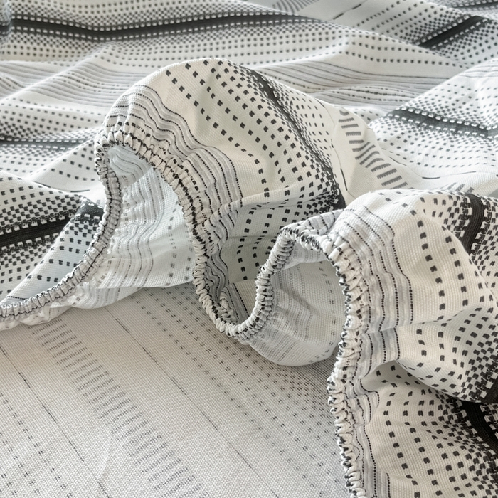 91家纺网 家纺一手货源 找家纺 博雅 2025新款全棉老粗布烫画床笠系列 条纹-滑板龙