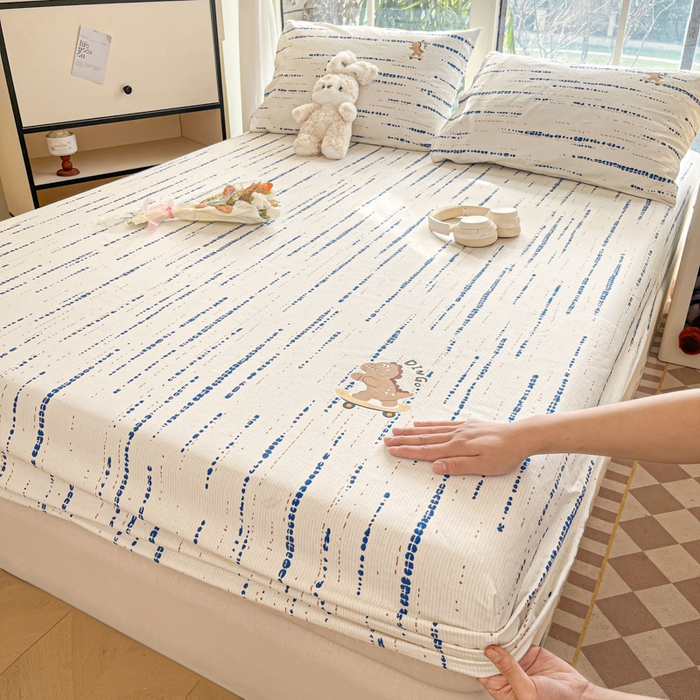 91家纺网 家纺一手货源 找家纺 博雅 2025新款全棉老粗布烫画床笠系列 纹理-滑板龙