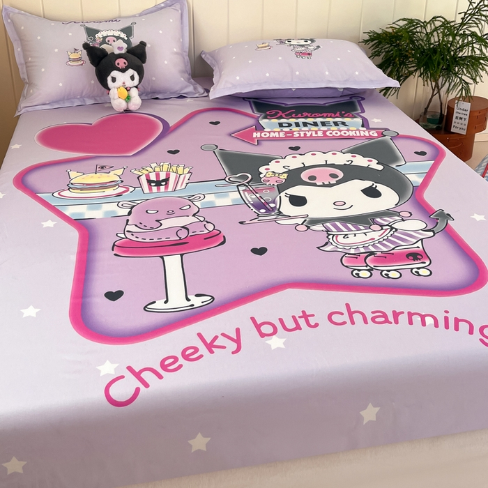 91家纺网 家纺一手货源 找家纺 博雅 2025新款三丽鸥全棉大版床笠-第二批 库洛米宝贝