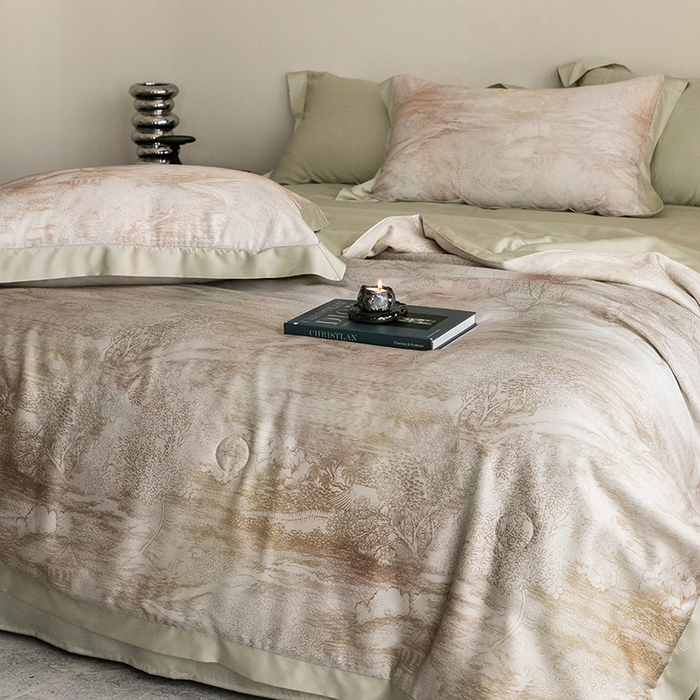 91家纺网 家纺一手货源 找家纺 立奥被业 2025年新款100%莱赛尔夏被莱赛尔夏被四件套天丝夏凉被 墨屿-绿