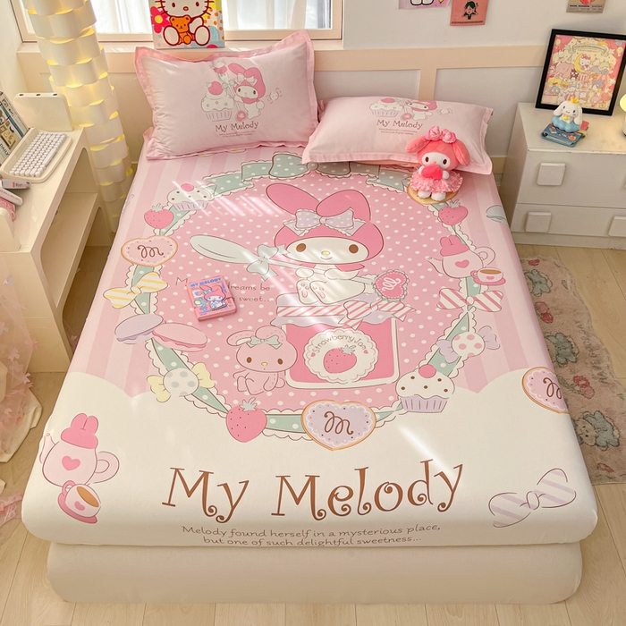 91家纺网 家纺一手货源 找家纺 博雅 2025新款三丽鸥全棉大版床笠-第二批 音乐美乐蒂