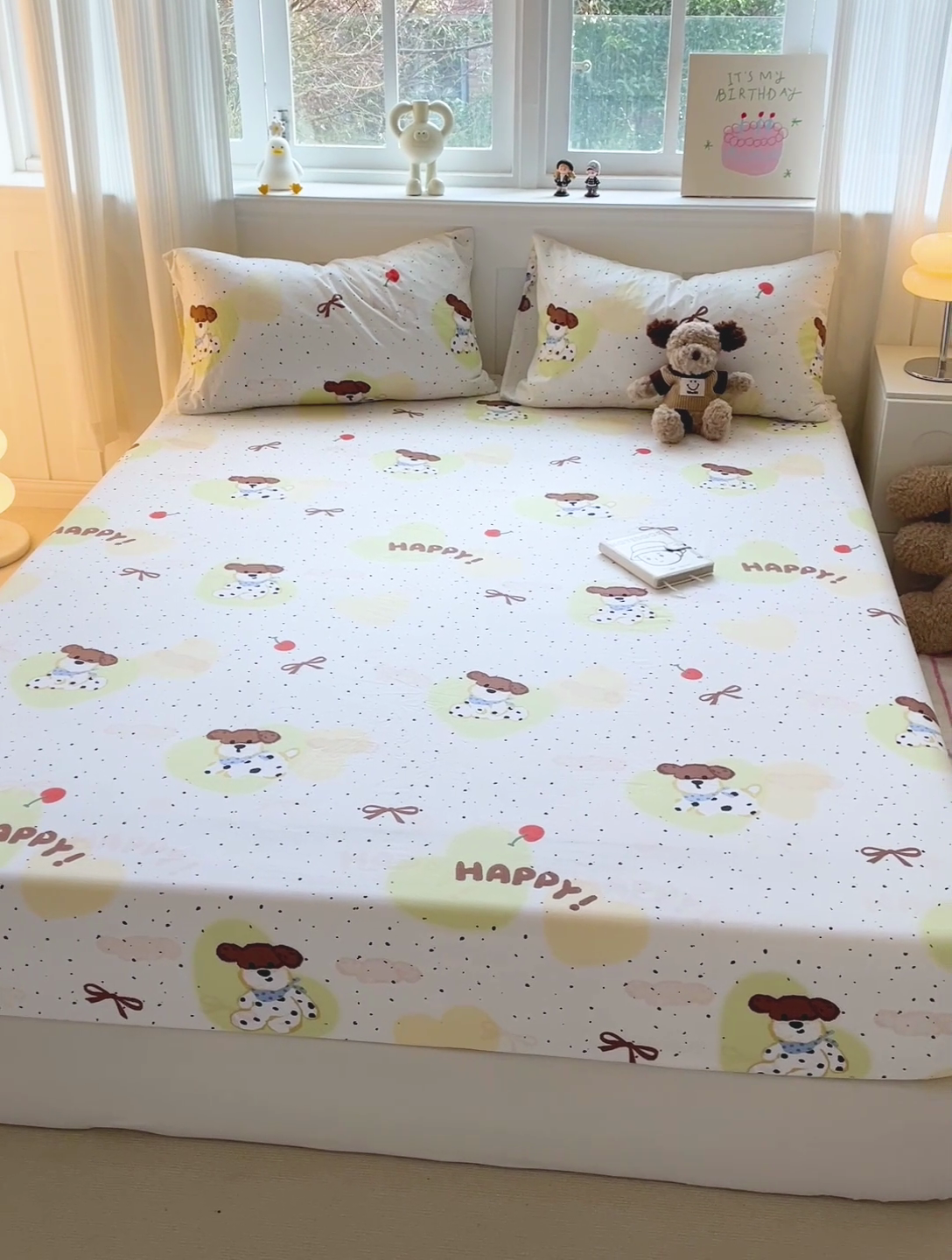 91家纺网 家纺一手货源 找家纺 仟人梦2025新款水洗棉印花床笠 快乐狗狗