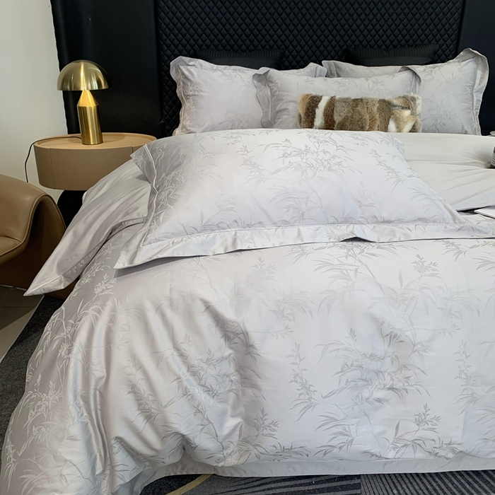 91家纺网 家纺一手货源 找家纺 莱豫 2025新款100支新疆阿克苏长绒棉提花四件套 托卡斯银灰