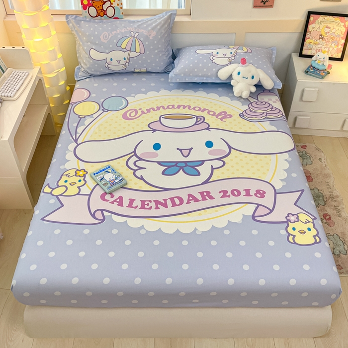 91家纺网 家纺一手货源 找家纺 博雅 2025新款三丽鸥全棉大版床笠-第二批 欢乐大耳狗