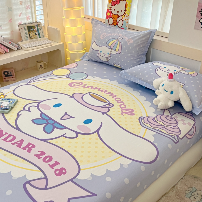 91家纺网 家纺一手货源 找家纺 博雅 2025新款三丽鸥全棉大版床笠-第二批 欢乐大耳狗