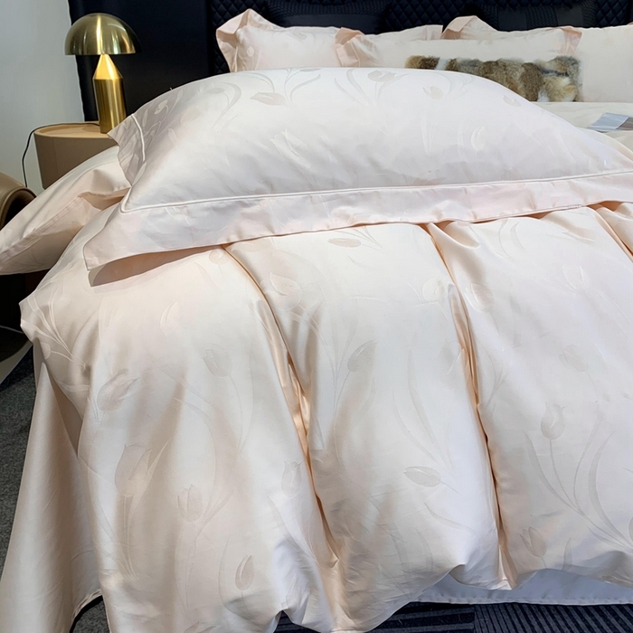 91家纺网 家纺一手货源 找家纺 莱豫 2025新款100支新疆阿克苏长绒棉提花四件套 郁金香玉