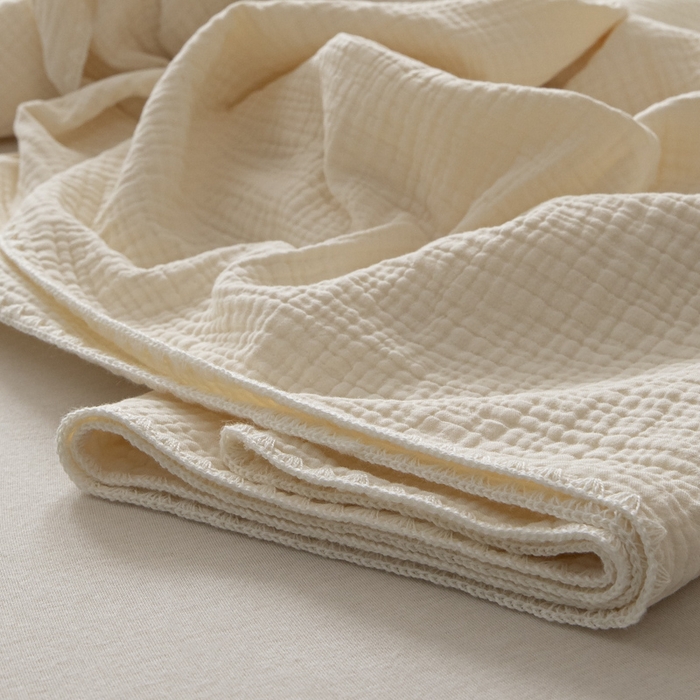 91家纺网 家纺一手货源 找家纺 博雅 2025新款全棉五层纱多功能盖毯 米白