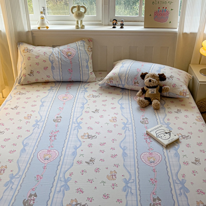 91家纺网 家纺一手货源 找家纺 仟人梦2025新款水洗棉印花床笠 田园喵