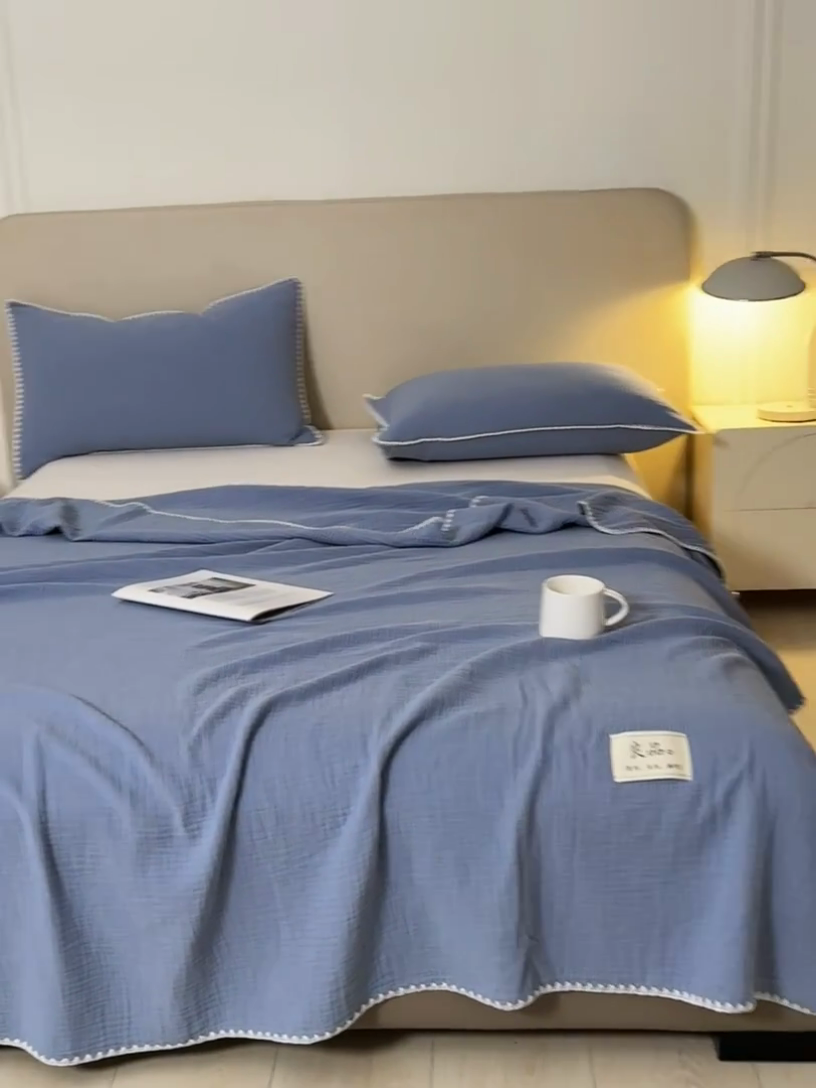 91家纺网 家纺一手货源 找家纺 博雅 2025新款全棉五层纱多功能盖毯 海天兰