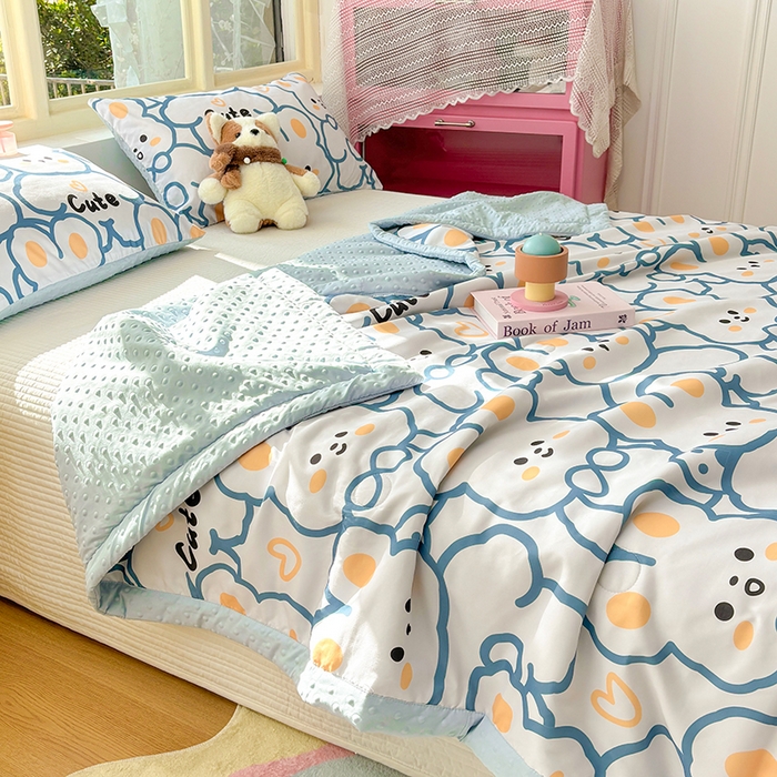 91家纺网 家纺一手货源 找家纺 恒畅 2025新款A类水洗棉印花豆豆被抗菌夏被夏凉被空调被 晚安兔兔