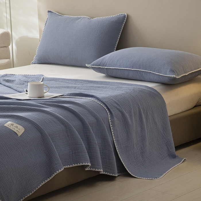 91家纺网 家纺一手货源 找家纺 博雅 2025新款全棉五层纱多功能盖毯 海天兰