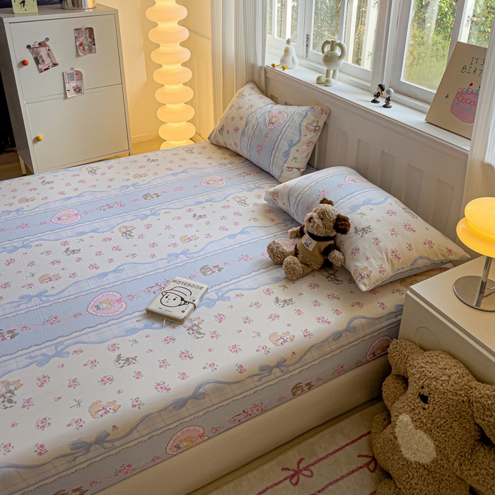 91家纺网 家纺一手货源 找家纺 仟人梦2025新款水洗棉印花床笠 田园喵