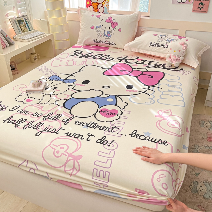 91家纺网 家纺一手货源 找家纺 博雅 2025新款三丽鸥全棉大版床笠-第二批 漫画KT猫