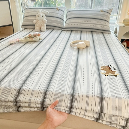 博雅 2025新款全棉老粗布烫画床笠系列 条纹-滑板龙