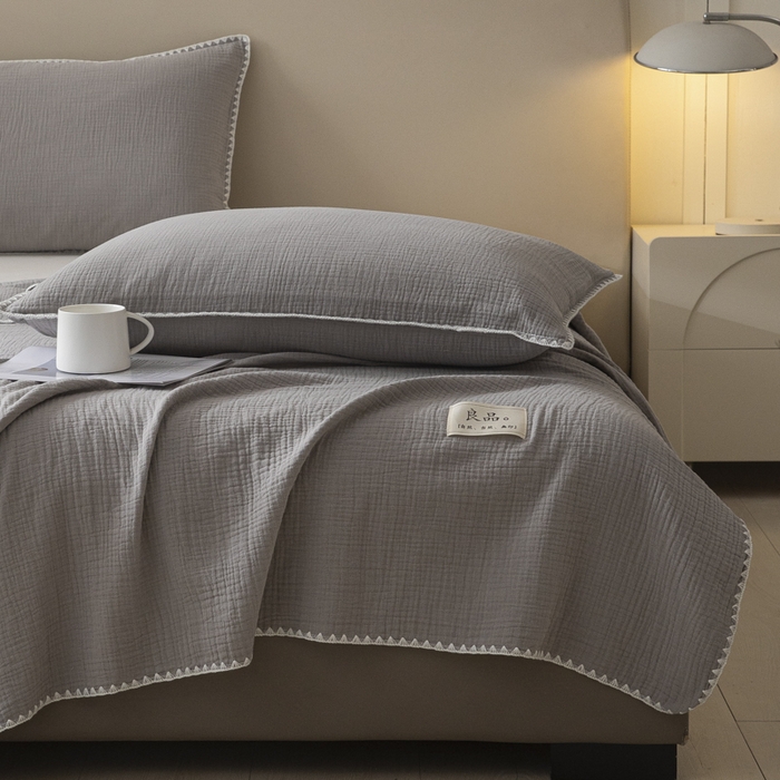 91家纺网 家纺一手货源 找家纺 博雅 2025新款全棉五层纱多功能盖毯 浅灰