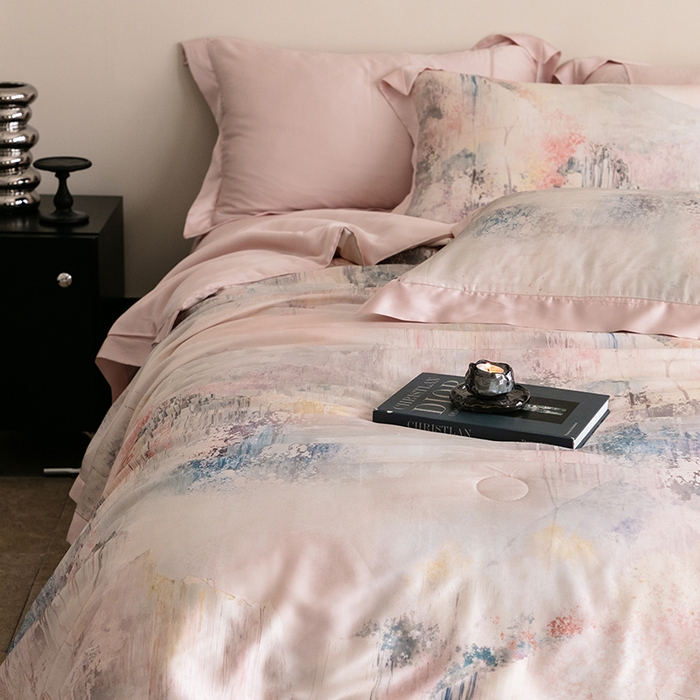 91家纺网 家纺一手货源 找家纺 立奥被业 2025年新款100%莱赛尔夏被莱赛尔夏被四件套天丝夏凉被 水墨江南