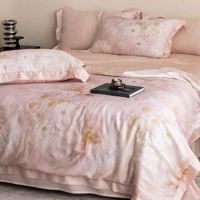 91家纺网 家纺一手货源 找家纺 立奥被业 2025年新款100%莱赛尔夏被莱赛尔夏被四件套天丝夏凉被 天仙子-粉