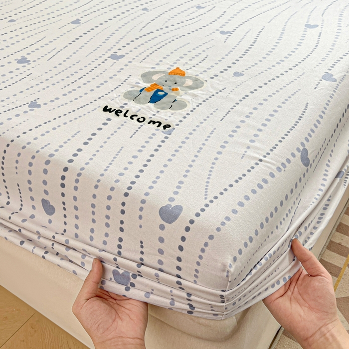 91家纺网 家纺一手货源 找家纺 博雅 2025新款全棉老粗布烫画床笠系列 心动-调皮象