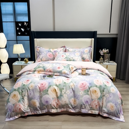 91家纺网 家纺一手货源 找家纺 兄弟坊2025新款兰精天丝数码印花四件套 漪梦