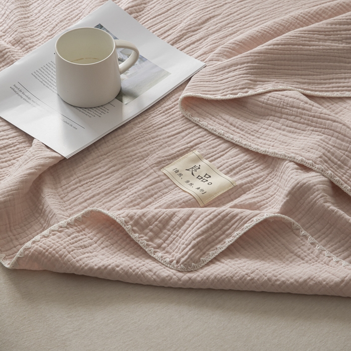91家纺网 家纺一手货源 找家纺 博雅 2025新款全棉五层纱多功能盖毯 粉色
