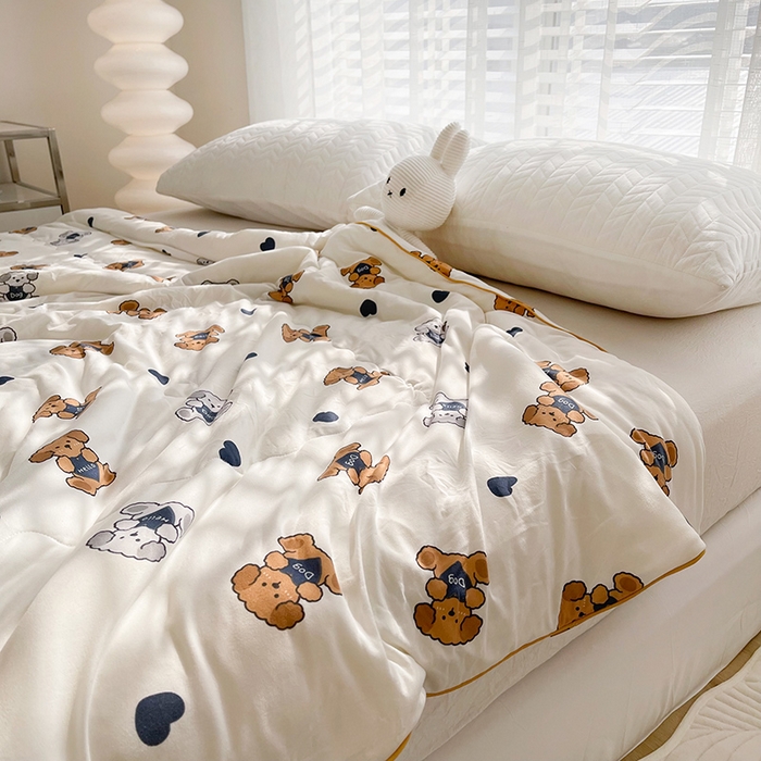 91家纺网 家纺一手货源 找家纺 薇玛仕 2025新款A类牛奶丝针织棉印花大豆夏凉被空调被儿童被 幸运狗