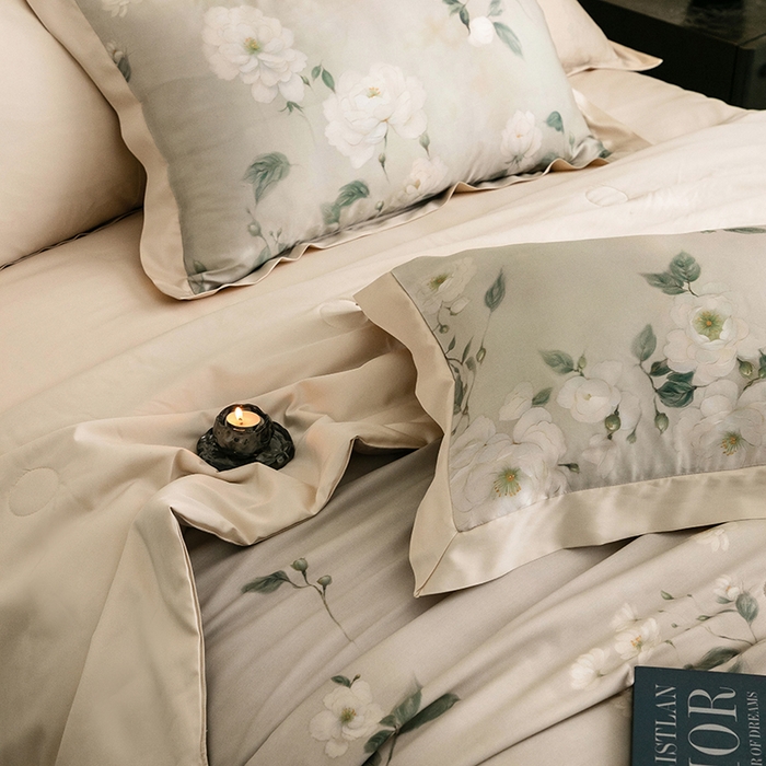 91家纺网 家纺一手货源 找家纺 立奥被业 2025年新款100%莱赛尔夏被莱赛尔夏被四件套天丝夏凉被 木兰花-金