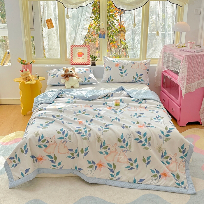 91家纺网 家纺一手货源 找家纺 恒畅 2025新款A类水洗棉印花豆豆被抗菌夏被夏凉被空调被 一见倾心