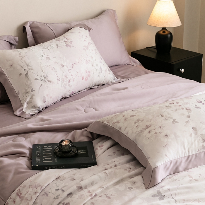 91家纺网 家纺一手货源 找家纺 立奥被业 2025年新款100%莱赛尔夏被莱赛尔夏被四件套天丝夏凉被 繁希-紫