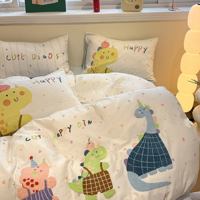 91家纺网 家纺一手货源 找家纺 蓝邻家纺 2025年新款全棉双层纱毛巾绣四件套系列 奇幻王国