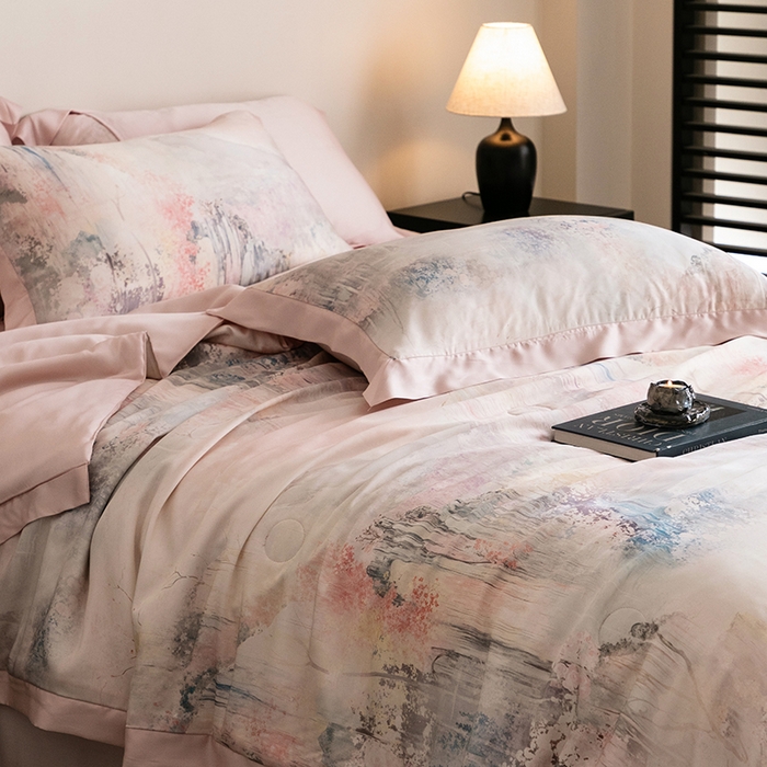 91家纺网 家纺一手货源 找家纺 立奥被业 2025年新款100%莱赛尔夏被莱赛尔夏被四件套天丝夏凉被 水墨江南