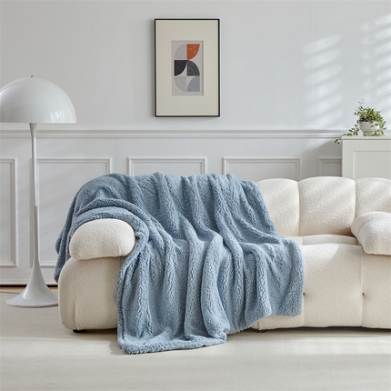 温宁家纺 2025新款双面羊羔绒毯子 双面羊羔绒毯子-雾蓝