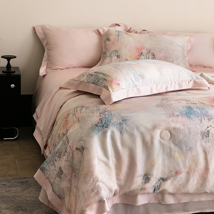 91家纺网 家纺一手货源 找家纺 立奥被业 2025年新款100%莱赛尔夏被莱赛尔夏被四件套天丝夏凉被 水墨江南